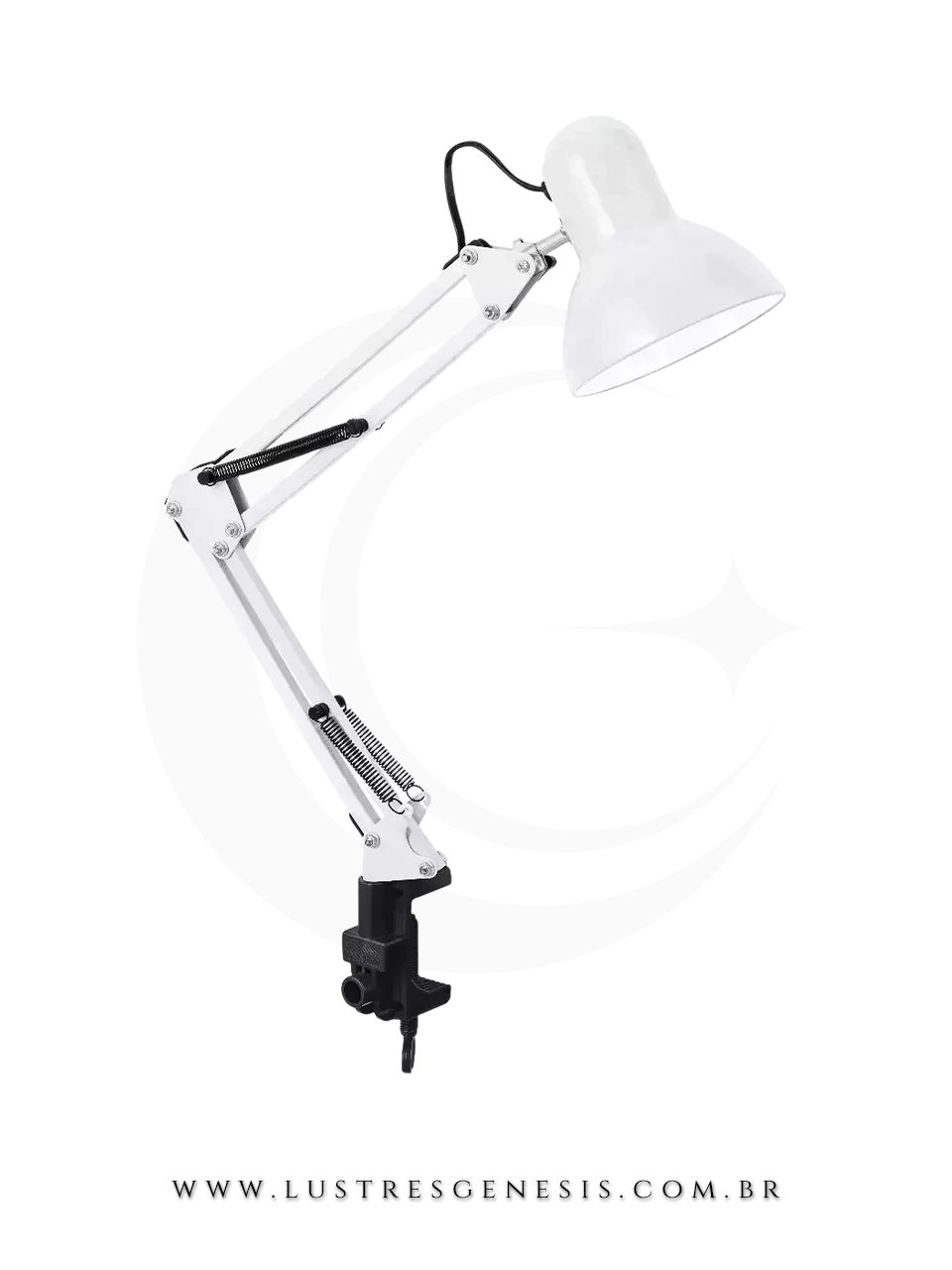 Luminária de mesa branca, ideal para leitura, quartos e escritórios. Lustres Gênesis loja online de Lustres e Iluminação Decorativa